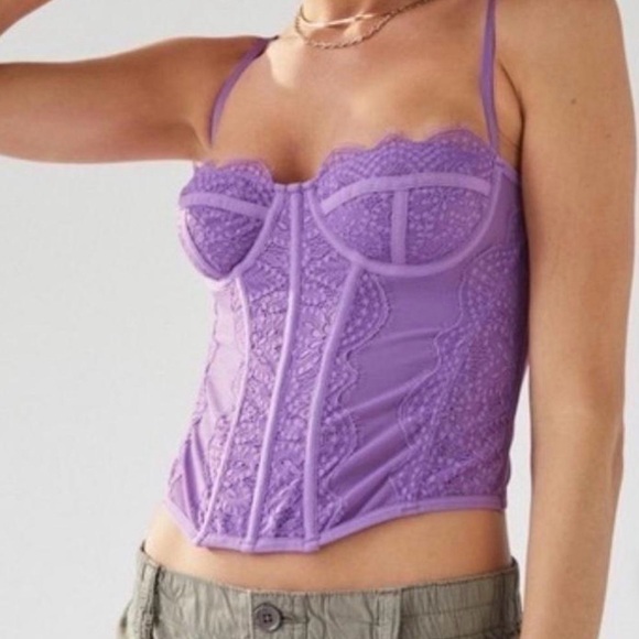 Urban Outfitters Tops - Urban Outfitters Lavender Lace Corset Crop Top